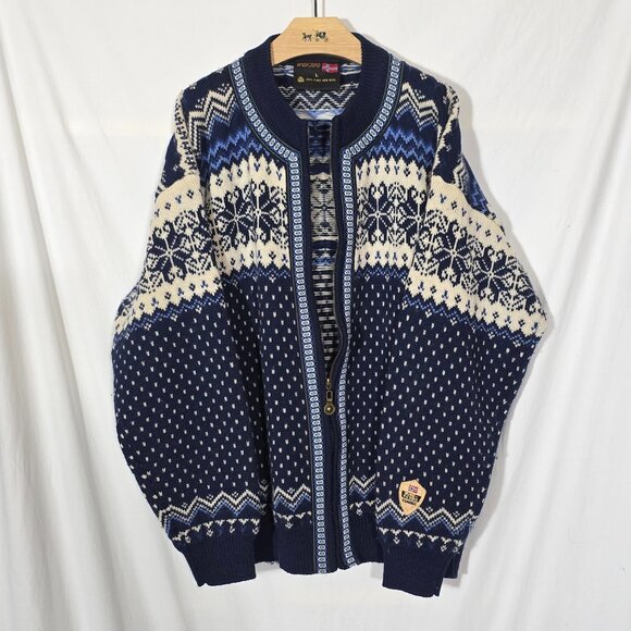 Windfjord Norway Pure New Wool Full Zip Sweater - Blue White - Sz L* - Picture 4 of 5